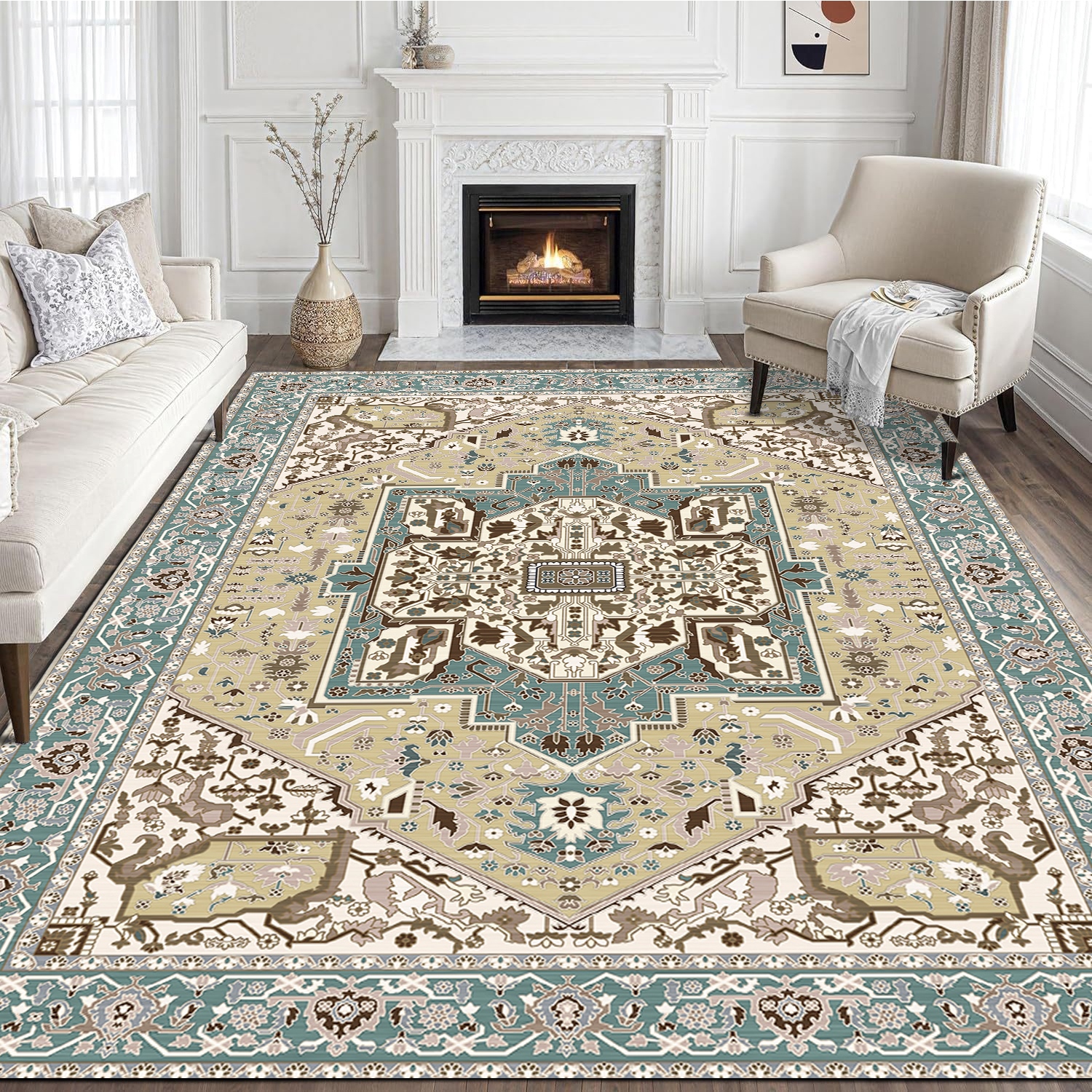 Retro Persian Style Art Carpet Light Luxury Living Room Aesthetic Anchor Point With Complex Patterns Freeze Space Advanced Feeling 5x7ft Cashmere-like Washed Bottom 3