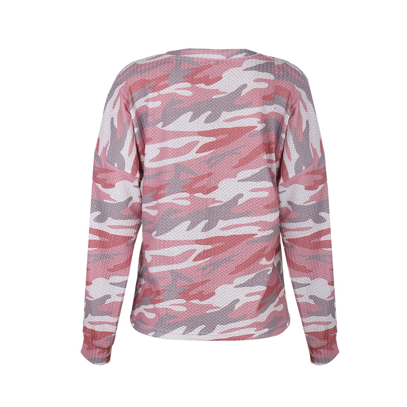Tie-Dye Printed Long-Sleeved V-Neck Pocket Casual Top