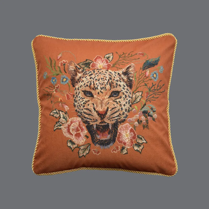 Living Room Sofa Retro Tassel Backrest Cushion Pillow Waist Pillow With Core - Leopard Orange