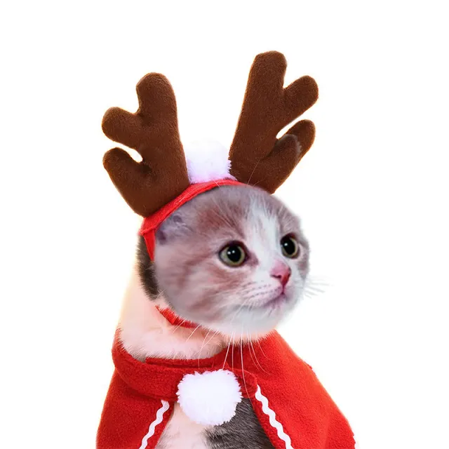 Cute Dog Cat Costume Christmas Cloak Halloween Disguise Cat 3Elk Headbands - Shop at LoveMi