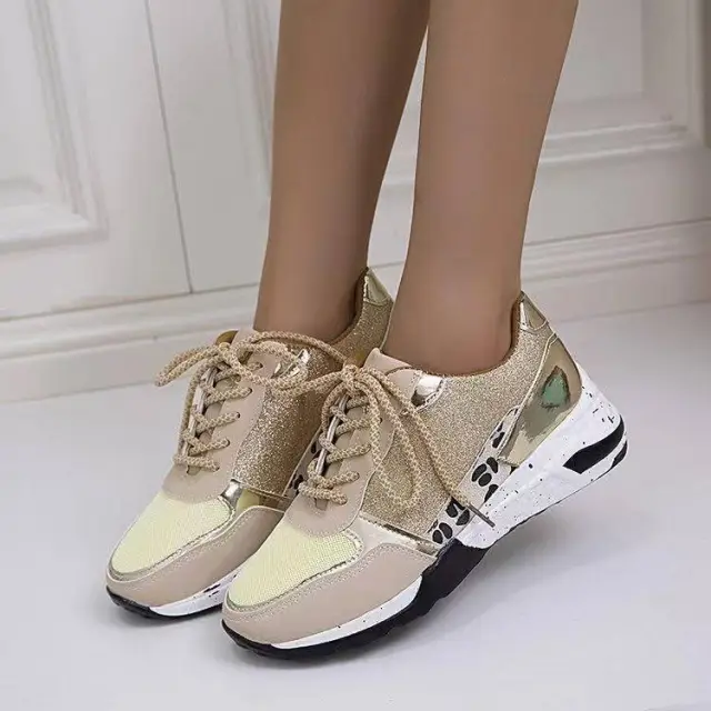 Lace Up Sneakers Wedge Flat Casual Walking Running Shoes For Women Grey - Shop at LoveMi