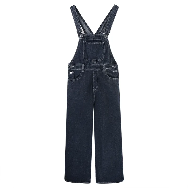 Fashion Denim Overalls Women's Retro Wide Leg Pants - Black