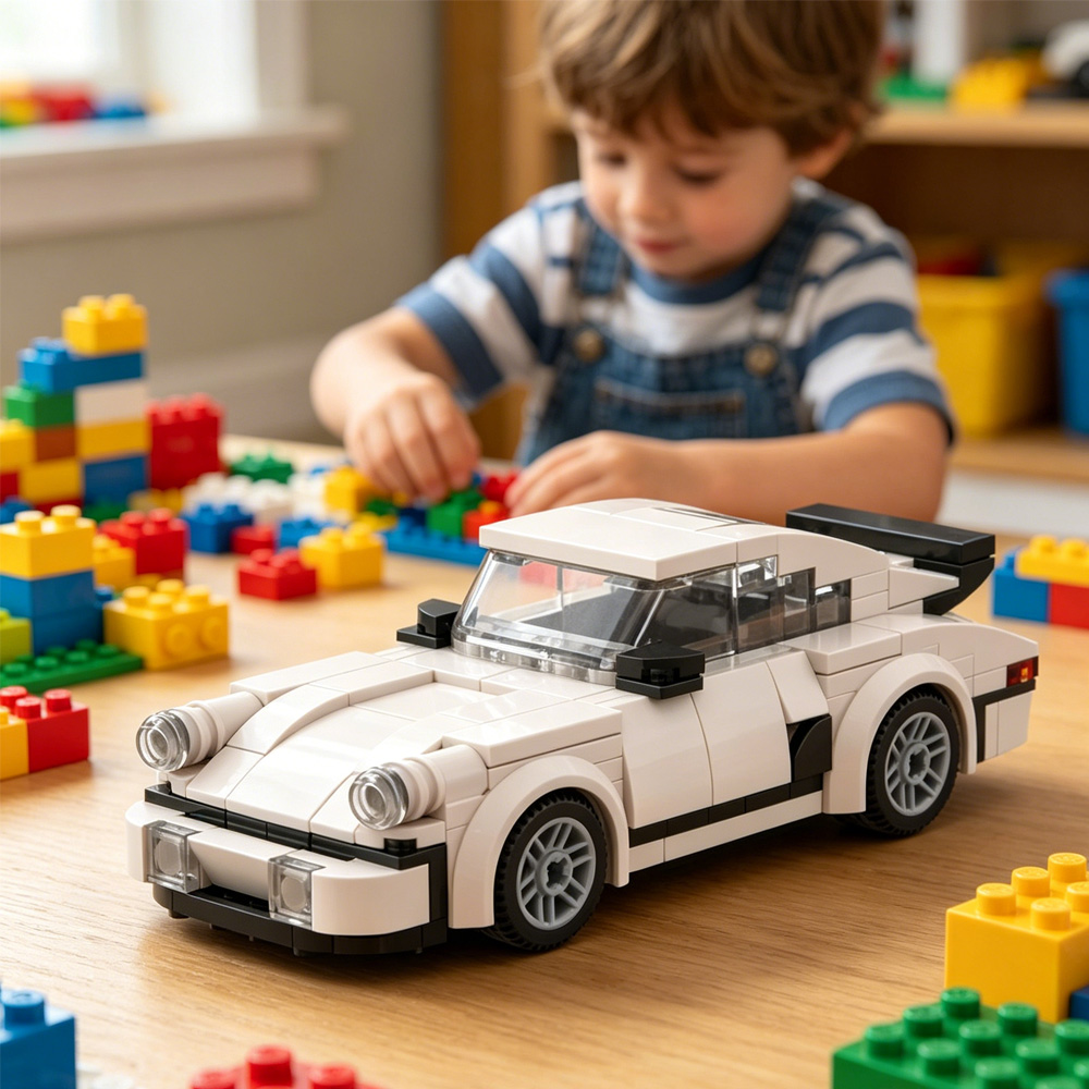 196PCS White Sports Car MOC Building Blocks For Porsche 911