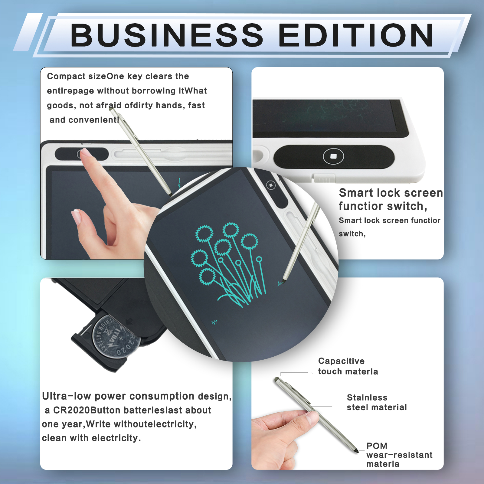 Eye-Friendly Blue-Light Free LCD Writing Tablet, Flip Case Stand Design, One-Clear Erase Portable Paperless Board For Kids Learning & Office Draft