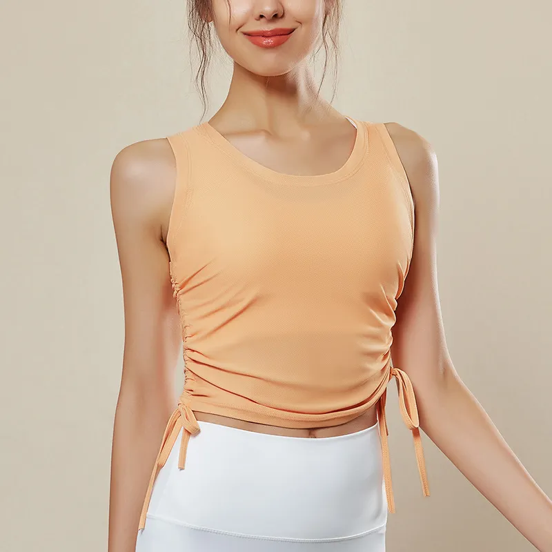Women's Sleeveless Sports Top Drawstring Yoga Clothes - Orange