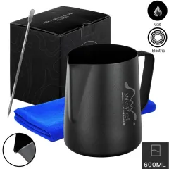 Milk Frothing Jar, Stainless Steel Creamer Nonstick Coated Frothing Jar 12oz-600ml, Matte - Black - View 1