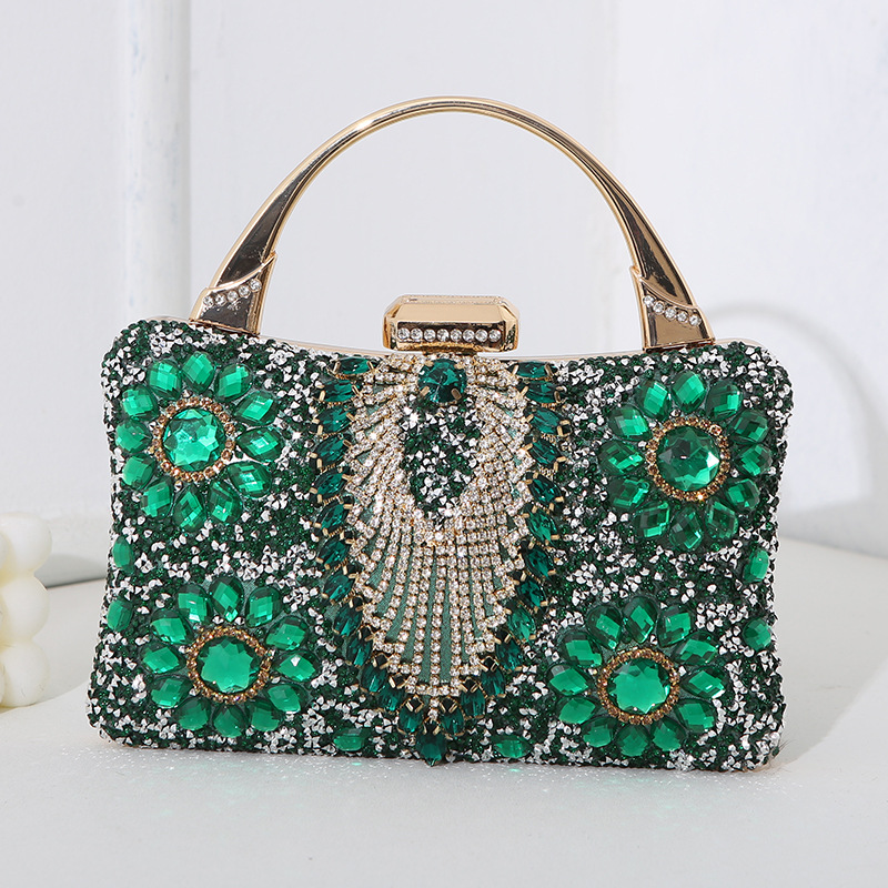 New Metal Handheld Handmade Diamond Inlaid Dinner Bag Green - Shop at LoveMi