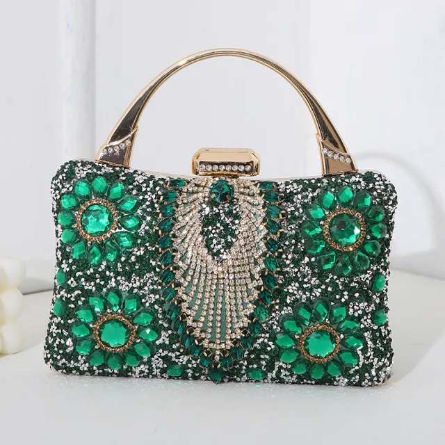 New Metal Handheld Handmade Diamond Inlaid Dinner Bag Green - Shop at LoveMi