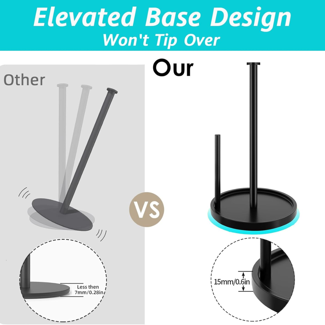 Paper Towel Holder Countertop, Standing Paper Roll Holder With Anti Slip Weighted Base, Stainless Steel Freestanding Paper Towel Holder For Kitchen, Black — foto 7