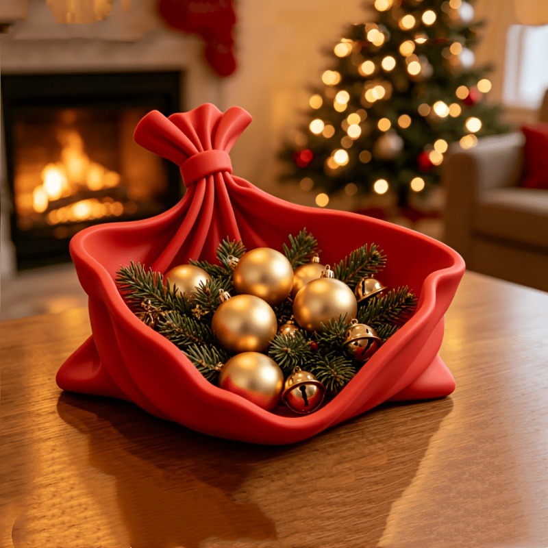 Christmas Gift Bag Shaped Decorative Tray, Festive Santa Sack Style Storage Tray, Holiday Jewelry Organizer Dish For Home Decor