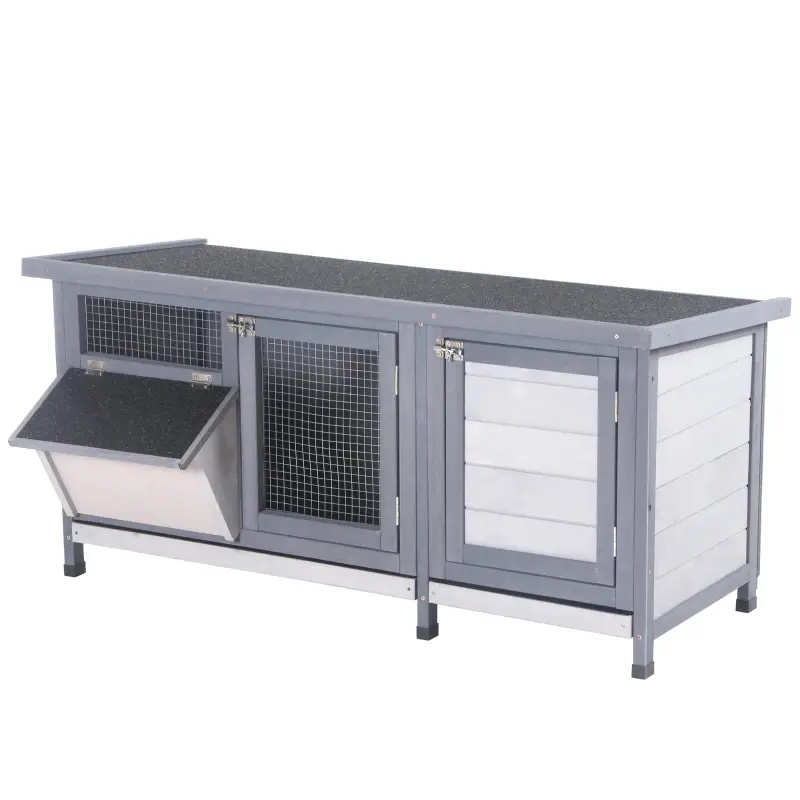 Wooden Rabbit Hutch Bunny Hutch Cage Guinea Pig With Waterproof Roof, No Leak Tray And Feeding Trough, For Rabbits, Chickens, Ducks