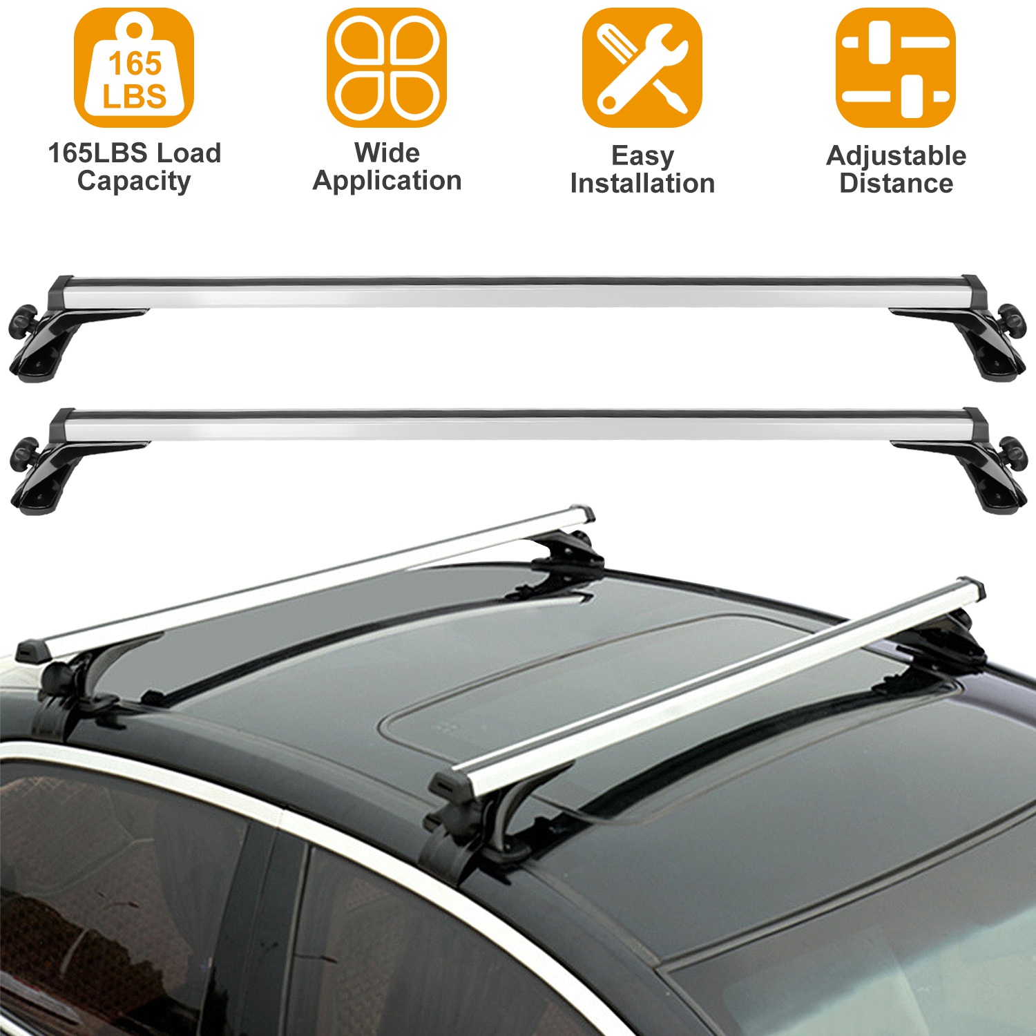 47.24in Universal Top Roof Rack Cross Bar Cargo Carrier Aluminum Crossbar Rack With 165LBS Capacity Fit For Most Vehicle Wagon Car Without Roof Side Rail — foto 3