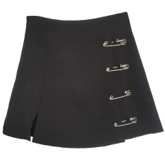 Flectit Punk Rock Style Safety Pin A-Line Mini Skirt With - Black - View 1