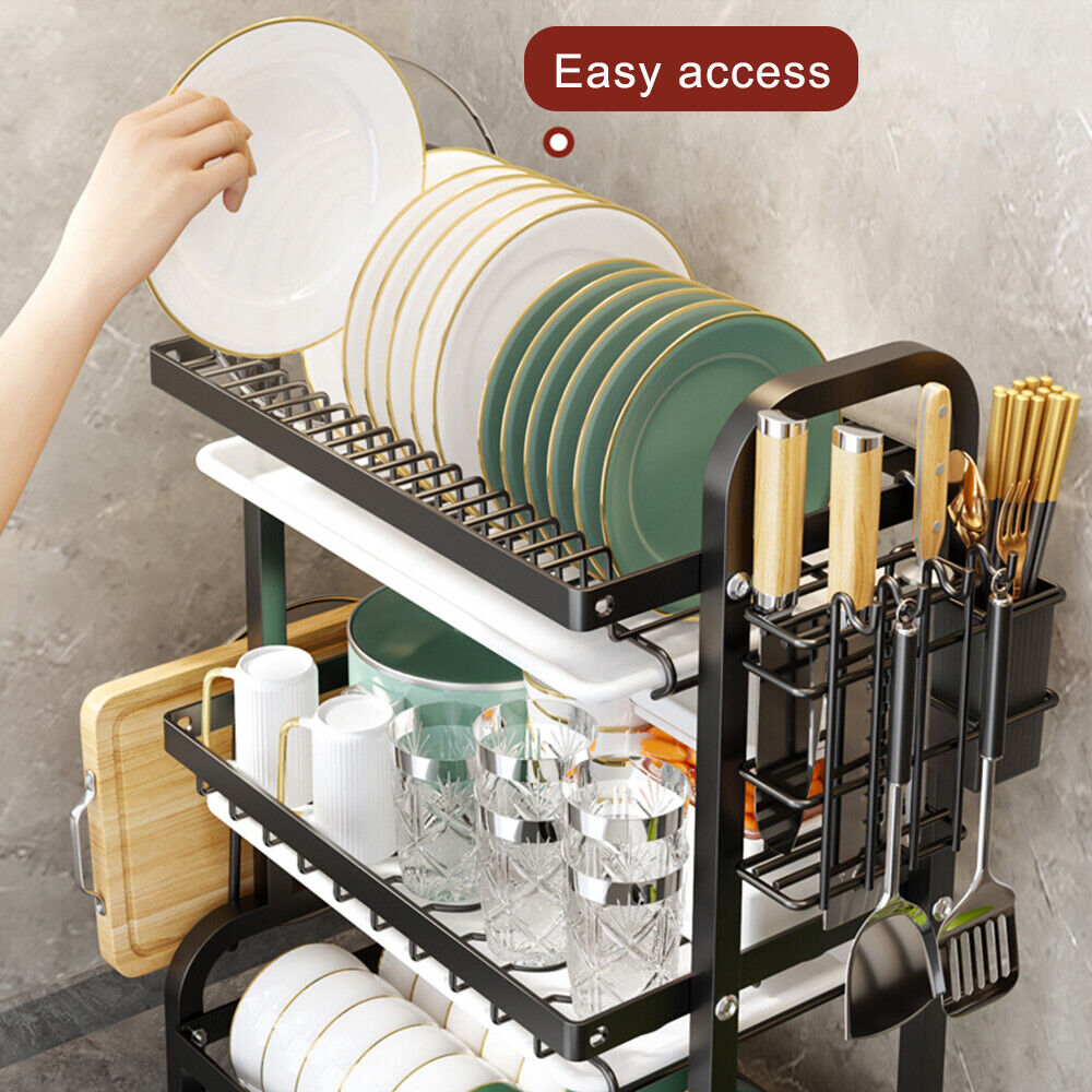 3 Tier Dish Drainer Rack With Drip Tray Cutlery Holder Plate Rack Kitchen Sink - Image 7