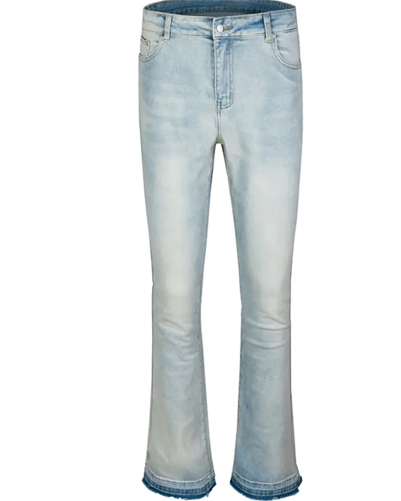 Washed And Distressed Frayed Trendy Men's Slim Fit Flared Jeans