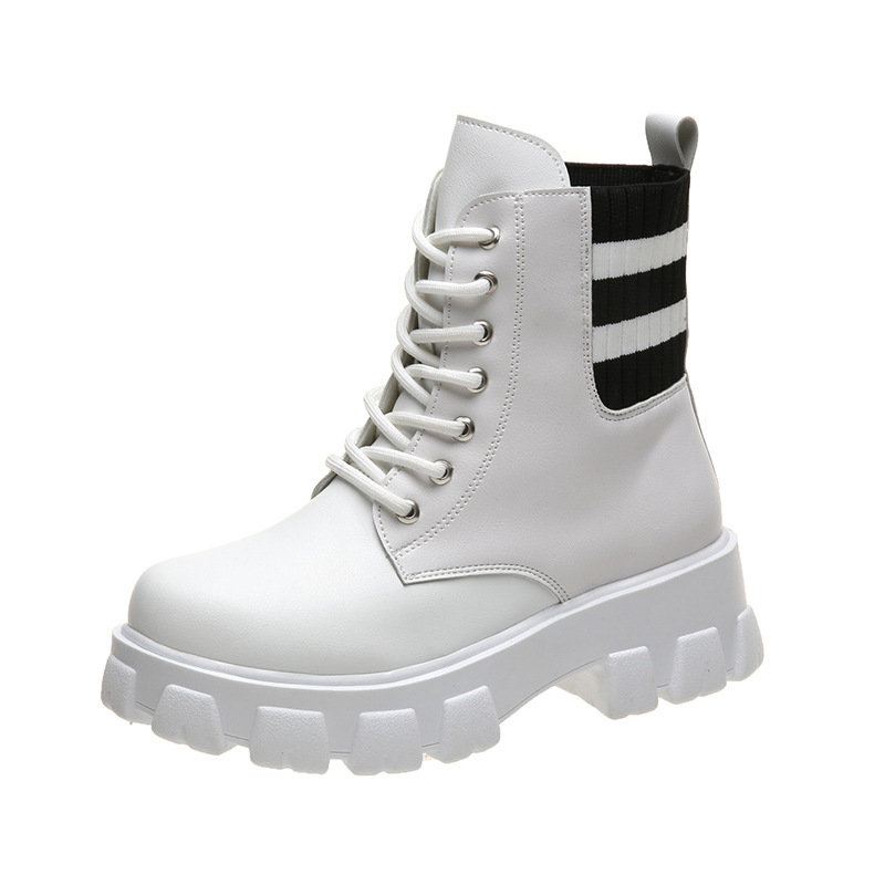 Women's Thick-soled Thick-heel Flying Knit Short Leather Boots