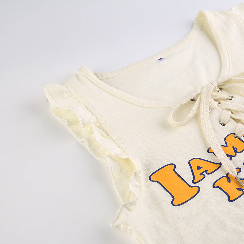 American Alphabet Print Chest Cutout Lace-up Vest