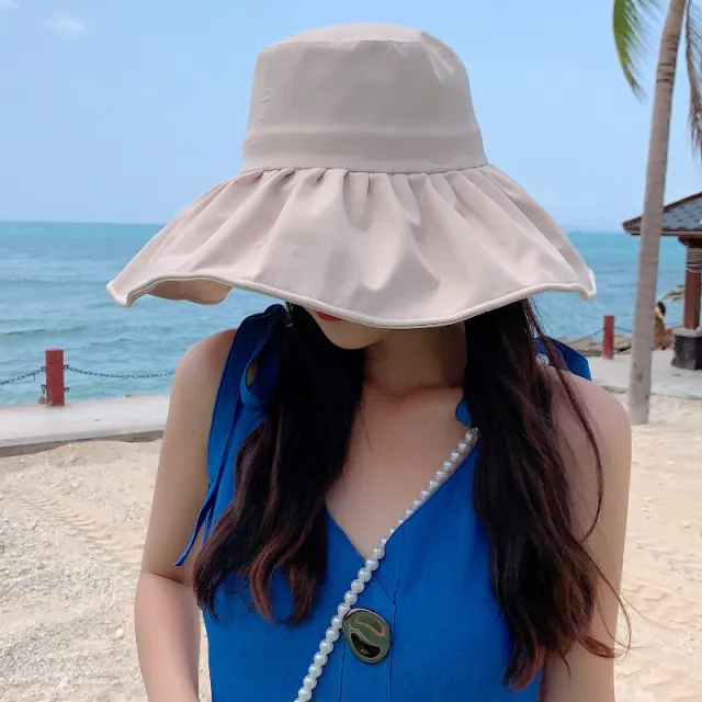 Summer Hat Korean Fashion Fisherman Hat Female Folding Solid Color Sunscreen Sun Visor Cover Face Leisure Basin Hat Beige - Shop at LoveMi