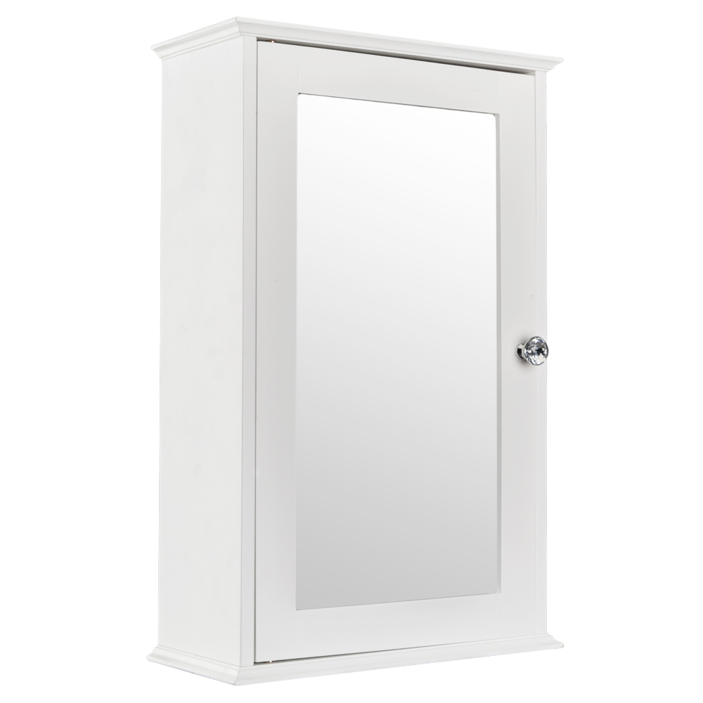 Single Door Mirror Indoor Bathroom Wall Mounted Cabinet Shelf White 6