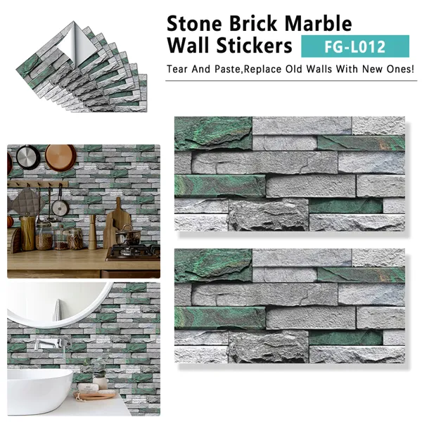 Realistic Green Stone Brick Peel And Stick Wallpaper Removable Self-Adhesive PVC Waterproof And Moisture-proof Easy To Install
