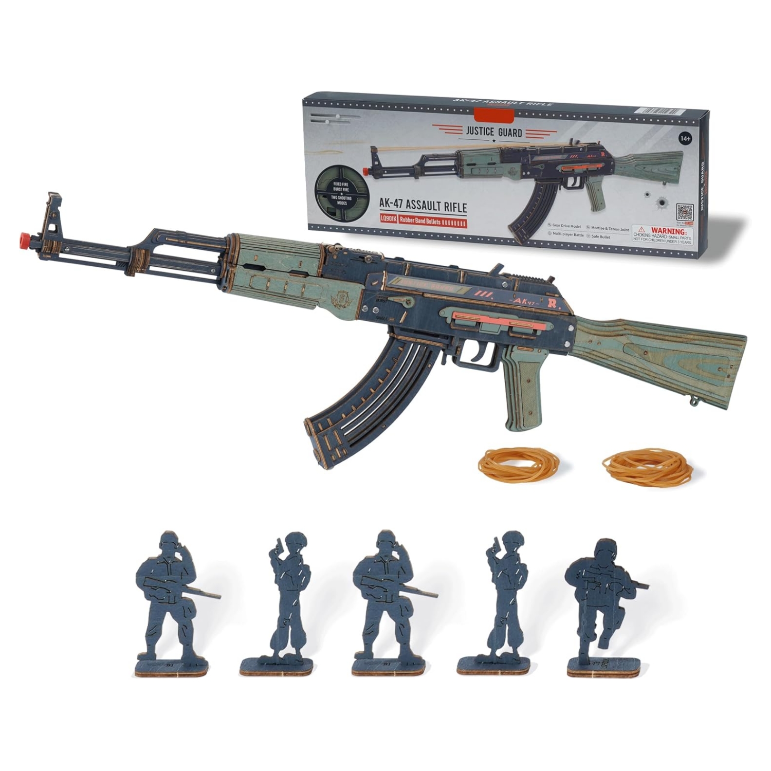 ROKR AK47 Wooden Rifle Model Toy - 315 Pieces, DIY Rubber Ba