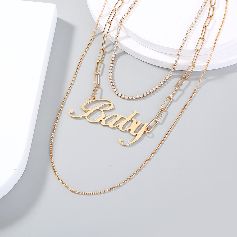 Fashion Metal Letter BABY Multilayer Necklace