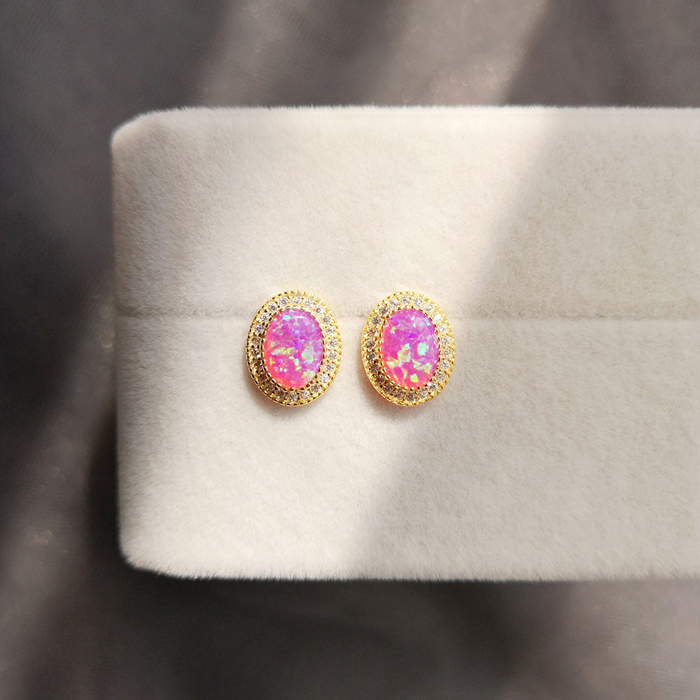 S925 Sterling Silver Pink Purple Opal Earrings Clip Opal Accessories