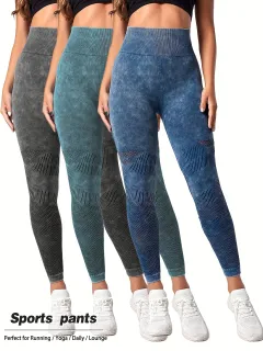3 Pack Mesh Cut Out Leggings For Women Tights Breathable Workout Tummy Control Pants - Blk Dgn Blu - View 1