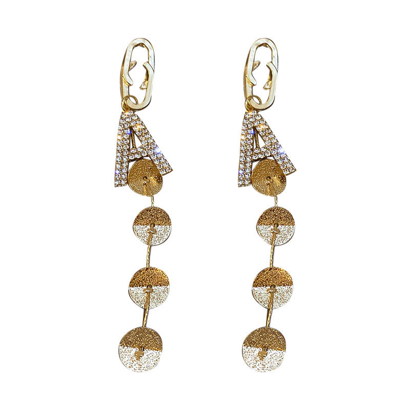 Silver Needle With Diamonds And Geometric Letters Tassel Earrings Long