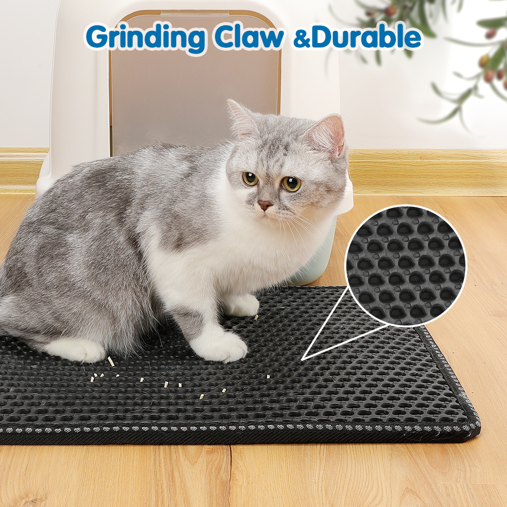 Double Rice Grain Cat Litter Mat, Cat Litter Cleaning Pad, Cat Litter Box Mat, Splash Guard Filter Mat — view 2 of 6