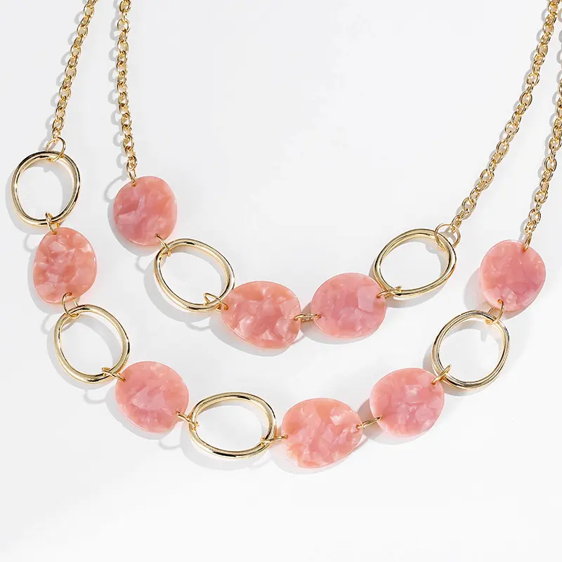 Regular Alloy Geometric Circle Acetate Plate Multilayer Short Necklace