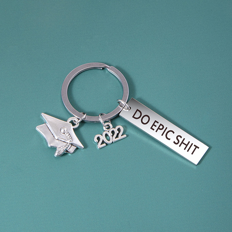 Creative DO EPIC SHIT Keychain Silver Graduate Cap Hat Charm Key Chains