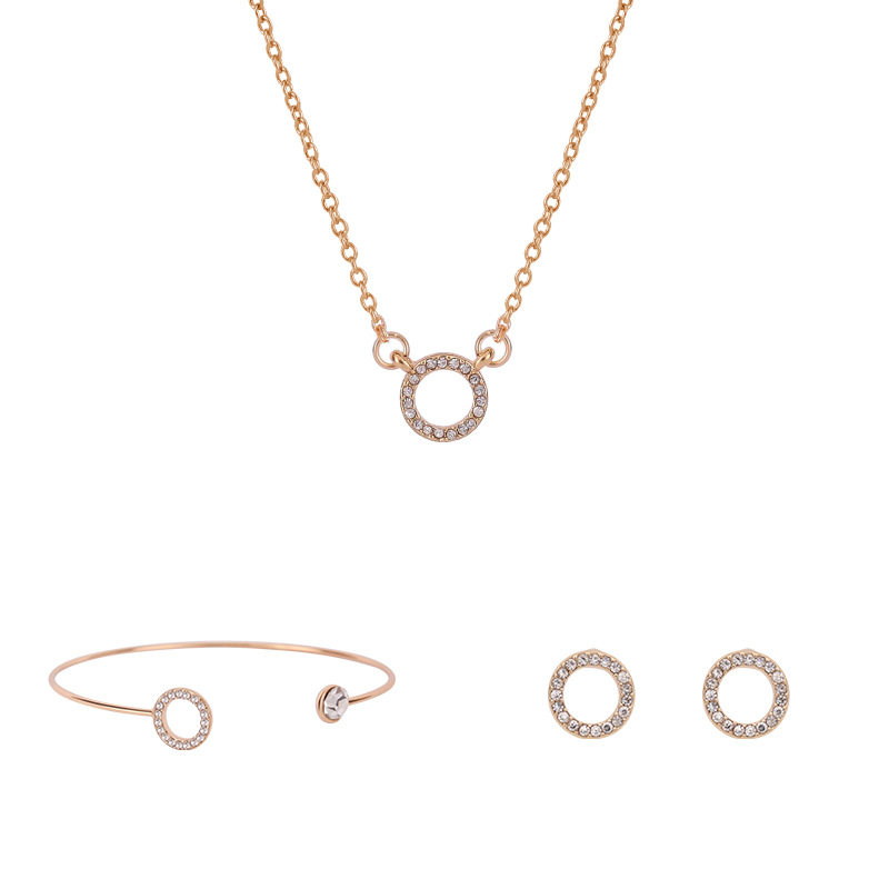 Simple Circle Fashion Three-piece Set Necklace Earrings