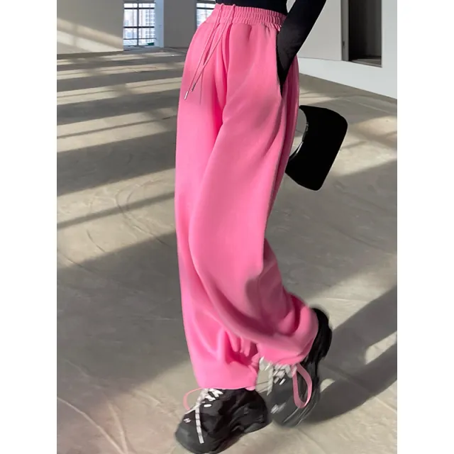 European And American Street High Waist Loose And Thin Drawstring Trousers Pink - Shop at LoveMi