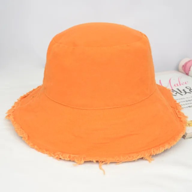 Black Sunshade Versatile Frayed Bucket Hat Orange - Shop at LoveMi
