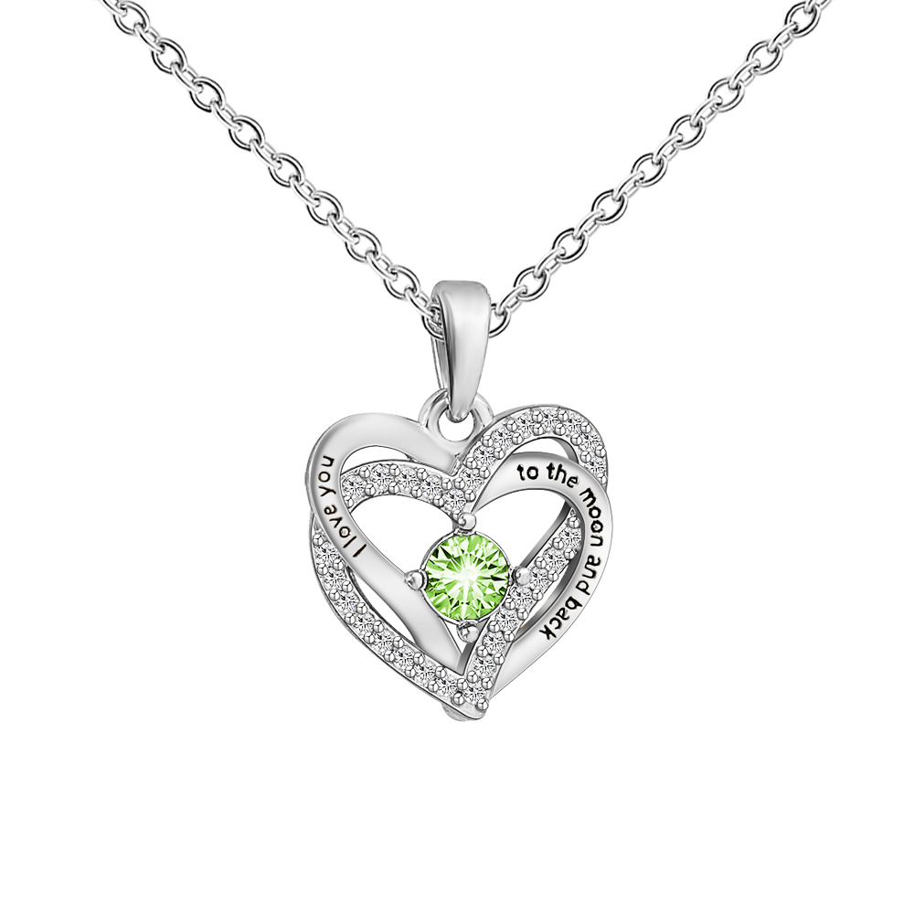 Diamond Heart-shaped Folding Pendant To The Moon Letter Lettering Necklace