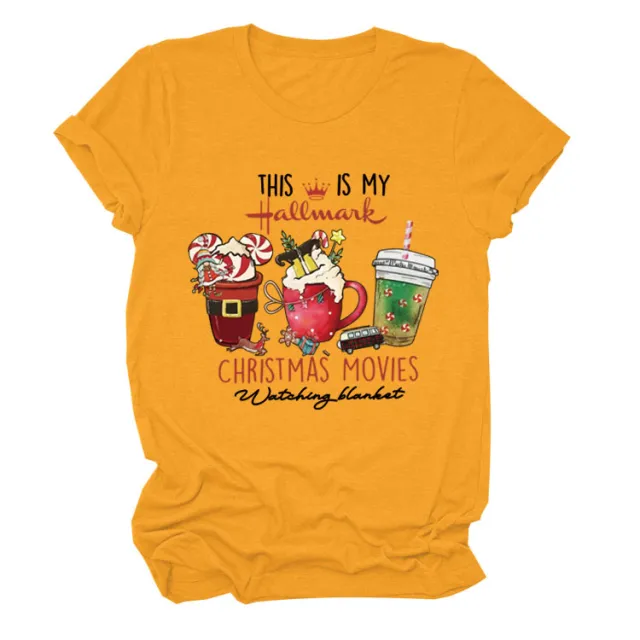 This Is My Hallmark Letter Christmas Crewneck T Shirt Women Mustard Yellow Black Color - Shop at LoveMi