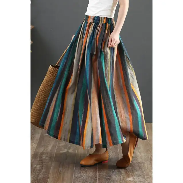 Large Size All match Loose And Artistic Cotton And Linen Yellowgreen Stripes - Shop at LoveMi
