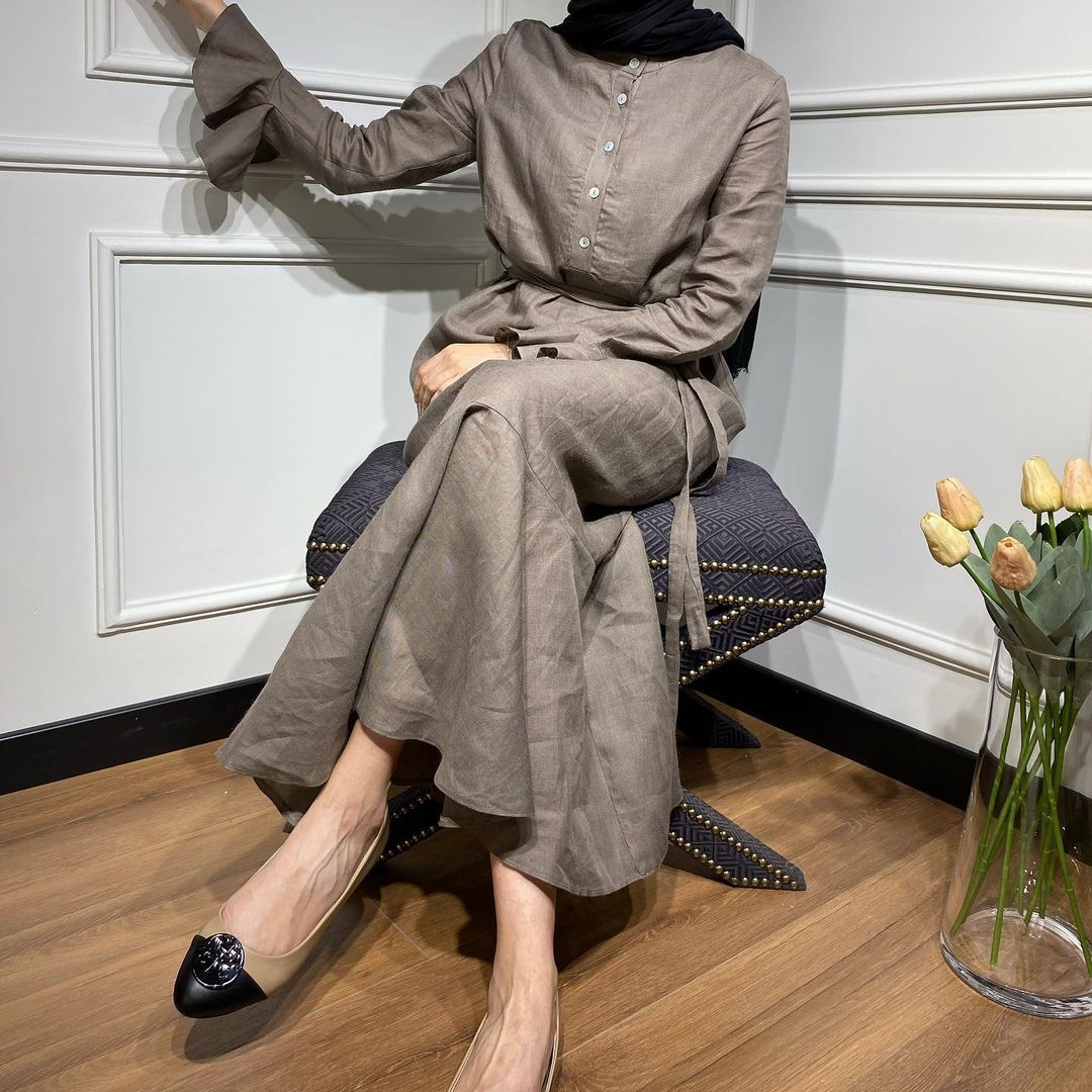 Flared Sleeve Shirt Dress Dubai Robe