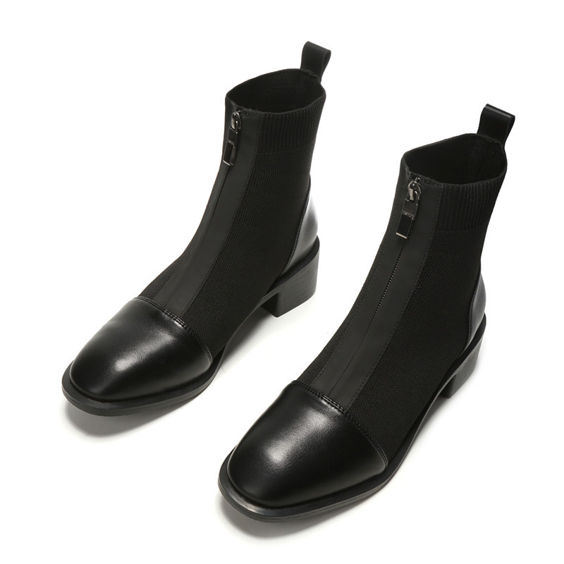 Title 4, All-match thick heel front zipper Martin boots