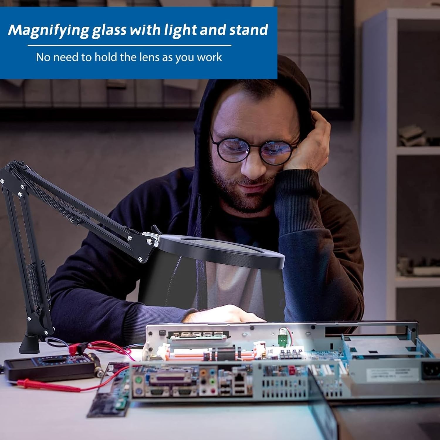 LED Magnifying Glass Lamp With Light & Stand Clip-on Desk Magnifier 3 Colour — image 4