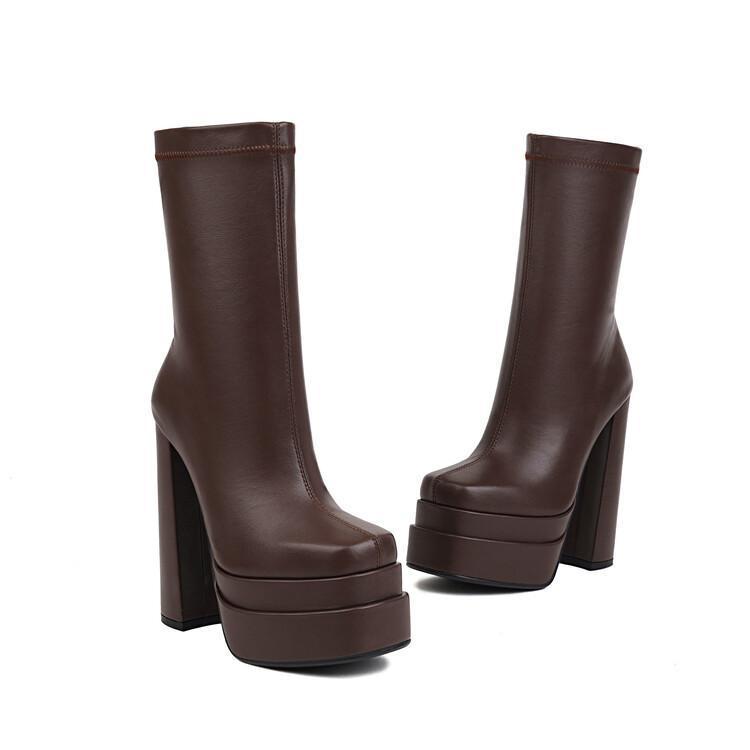 Off-white Peach Green Boots Hate The Sky High Chunky Heel