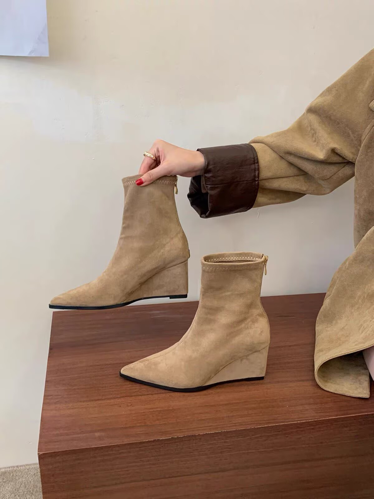 Wedge Pointed Toe Ankle Boots
