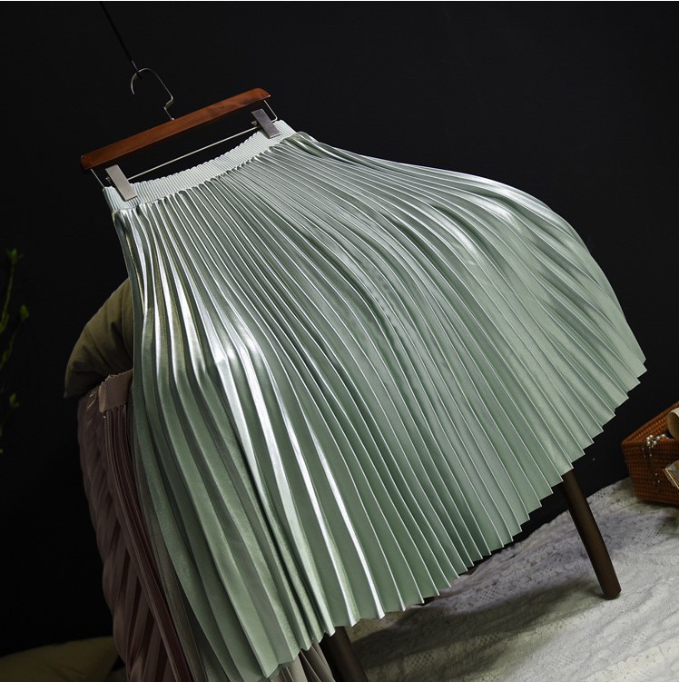 Pure Color Korean Style Pleated Skirt Skirt Mid-length High-waisted Skirt