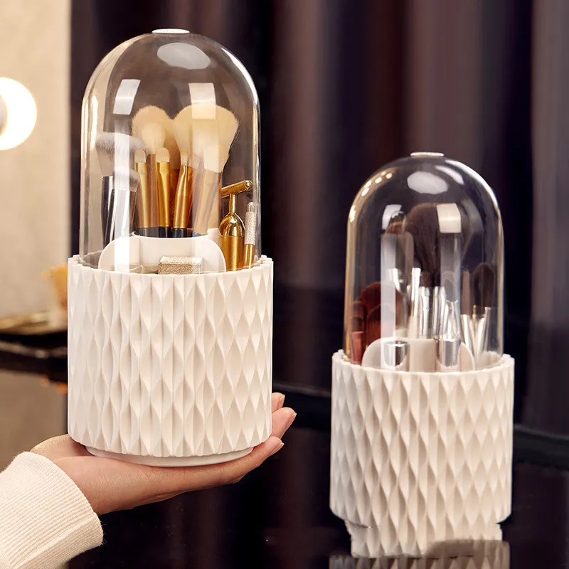 360 Rotating Large Capacity Transparent Makeup Brush Storage Pen Holder Acrylic Dust With Lid Desktop Cosmetic Storage Box – image 8