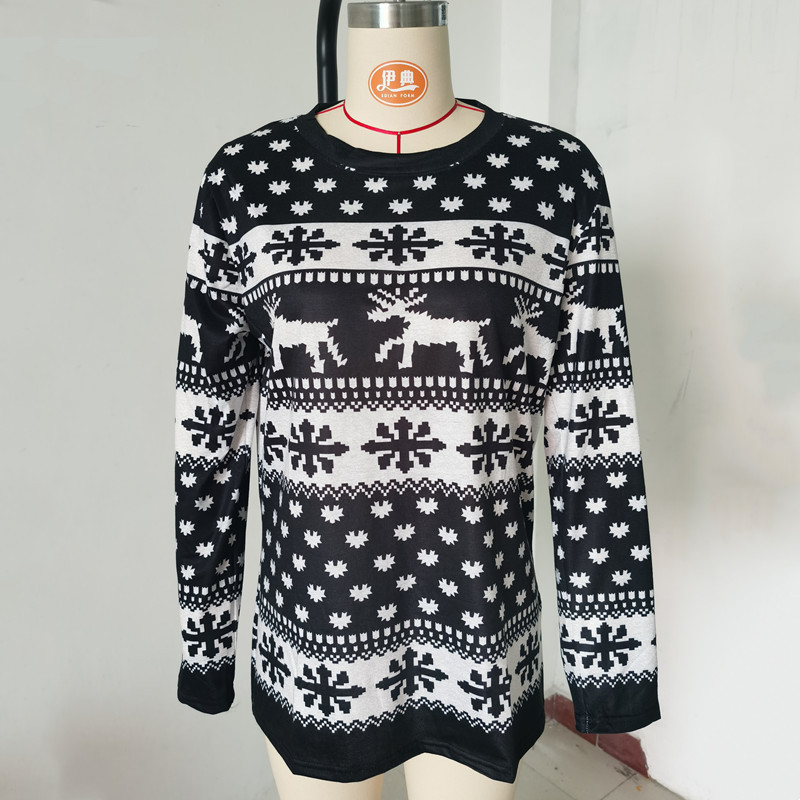 Title 5, Fashion Loose Bottoming Shirt Elk Snowflake Print