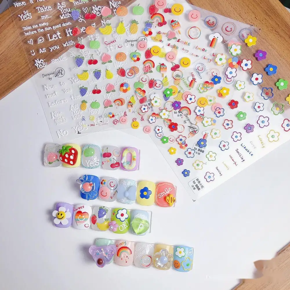 5D Nail Stickers Japanese Adhesive Colored Fruits and Flowers