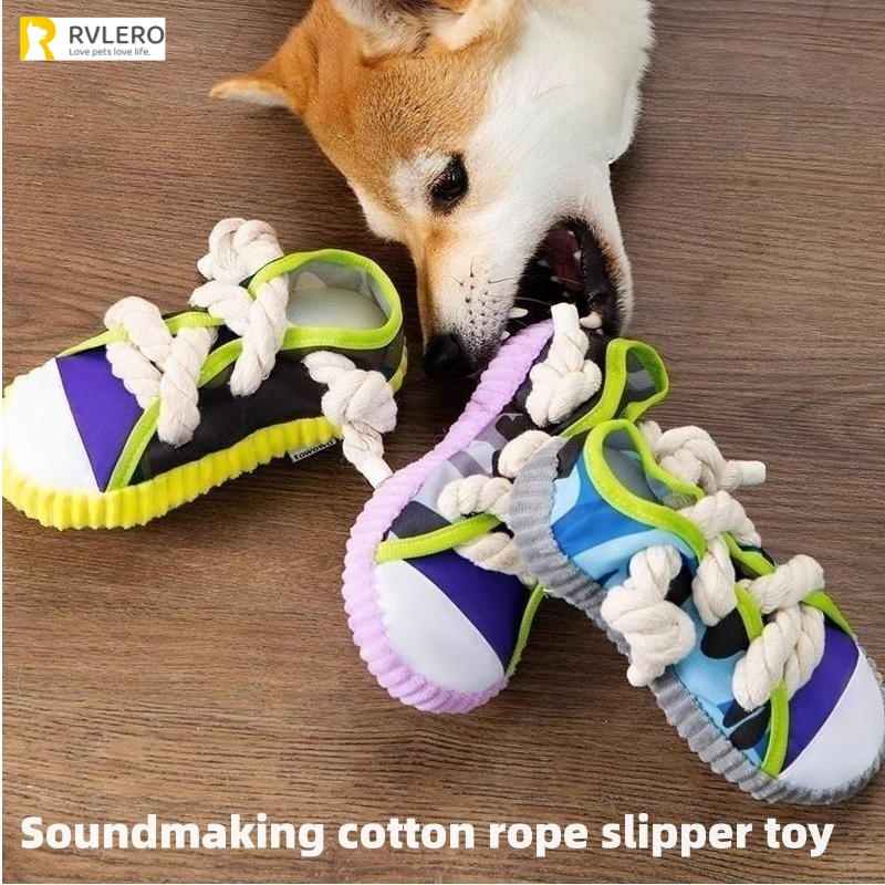 Dog Toys Shoes Pet Cotton Rope Slippers Sound Making Toys Teeth Cleaning Built-in BB Airbag Round Ball Bell Various