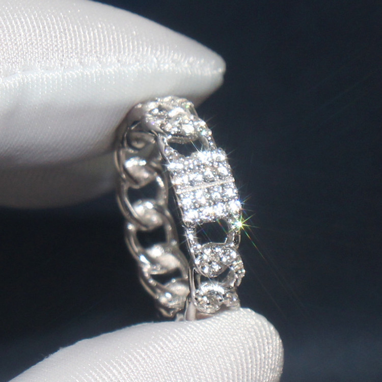 Title 5, S925 Sterling Silver Diamond Chain Ring