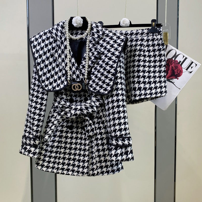 Celebrity Thousand Bird Lattice Small Fragrance Atmosphere Quality Design Sense Lapel Waist Jacket Black - Shop at LoveMi